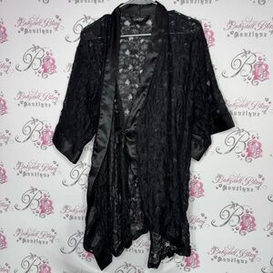 La senza robe kimono lace black tie up belt floral flowers mesh Lacey lounge